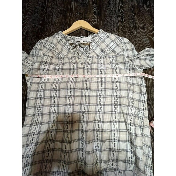Ann Taylor Loft Plaid Blouse Top Large L Tie Neck Boho - Picture 4 of 6